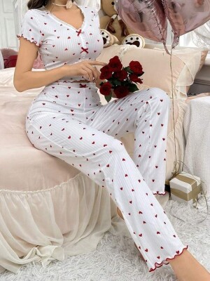 Love Bloom Red Crop model KISA KOLLU Pijama Takımı 6848 - ÇeyizeDairHerşey (1)
