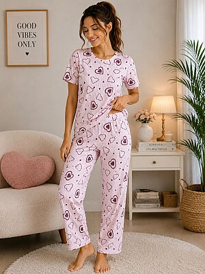 Lovely Hearts Kısa Kollu Yazlık Pijama Takımı 7201 - ÇeyizeDairHerşey (1)