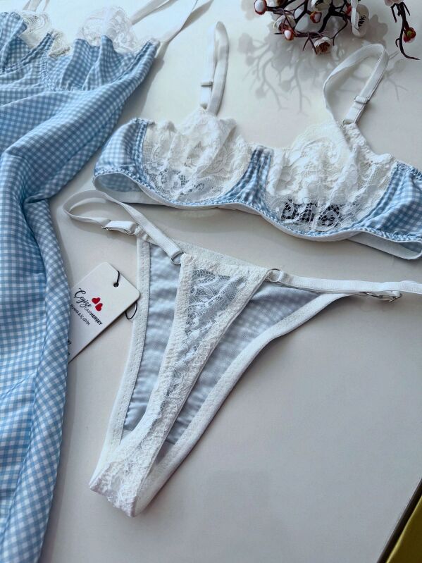 Luna Charm Blue 3 Parça Gecelik ve Bralet seti 6877 - 3