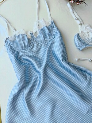 Luna Charm Blue 3 Parça Gecelik ve Bralet seti 6877 - ÇeyizeDairHerşey (1)