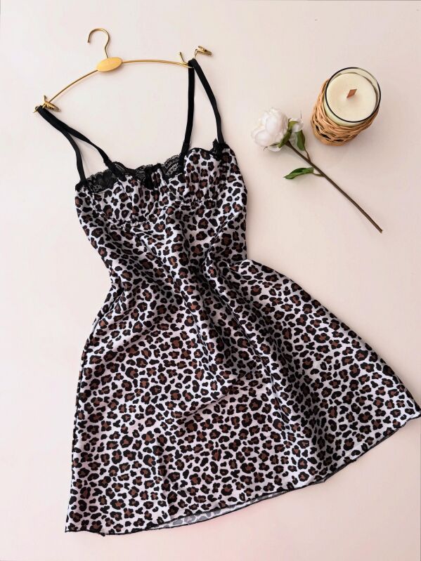 Luna Charm Leopar 3 Parça Gecelik ve Bralet seti 6885 - 3