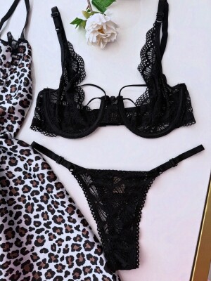 Luna Charm Leopar 3 Parça Gecelik ve Bralet seti 6885 - ÇeyizeDairHerşey (1)