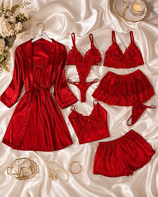 Luxury Bridal 8 Parça Saten Gecelik Çeyiz Sabahlık Takımı - ÇeyizeDairHerşey
