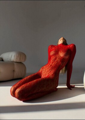 Leopar Desenli Kırmızı Eldivenli Vücut Çorabı 67004 - 3