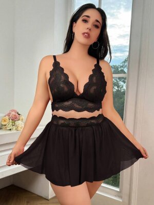 Siyah Büyük Beden Alt Üst Takım – Şık ve Feminen Tasarım 7157 