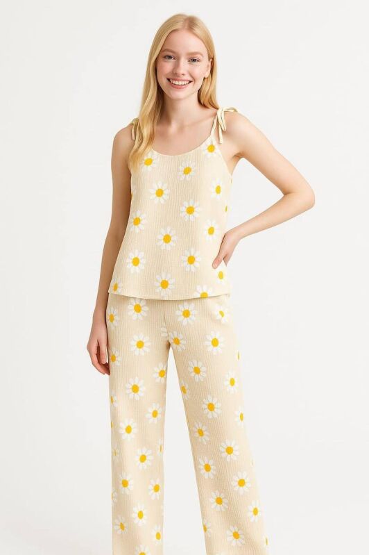 Sunny Bloom Bürümcük Askılı Papatya Pijama Takımı 6868 - 1